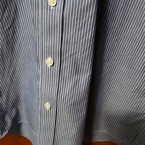 Men's 16 1/2 36 Slim L.L. Bean Blue/White Stripe Long Sleeve Button Down Shirt - Picture 6 of 9